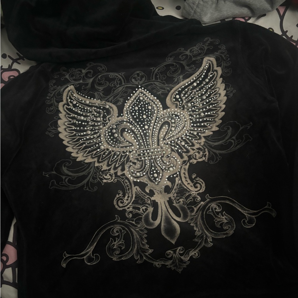 Black Hoodie with Embellished Wing Design